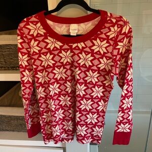 Hanna Andersson Red and White Snowflake Crewneck PJs (shirt L, pants, M)